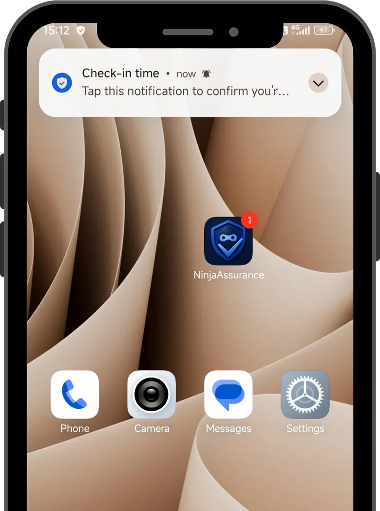 Real NinjaAssurance missed check-in reminder on a phone