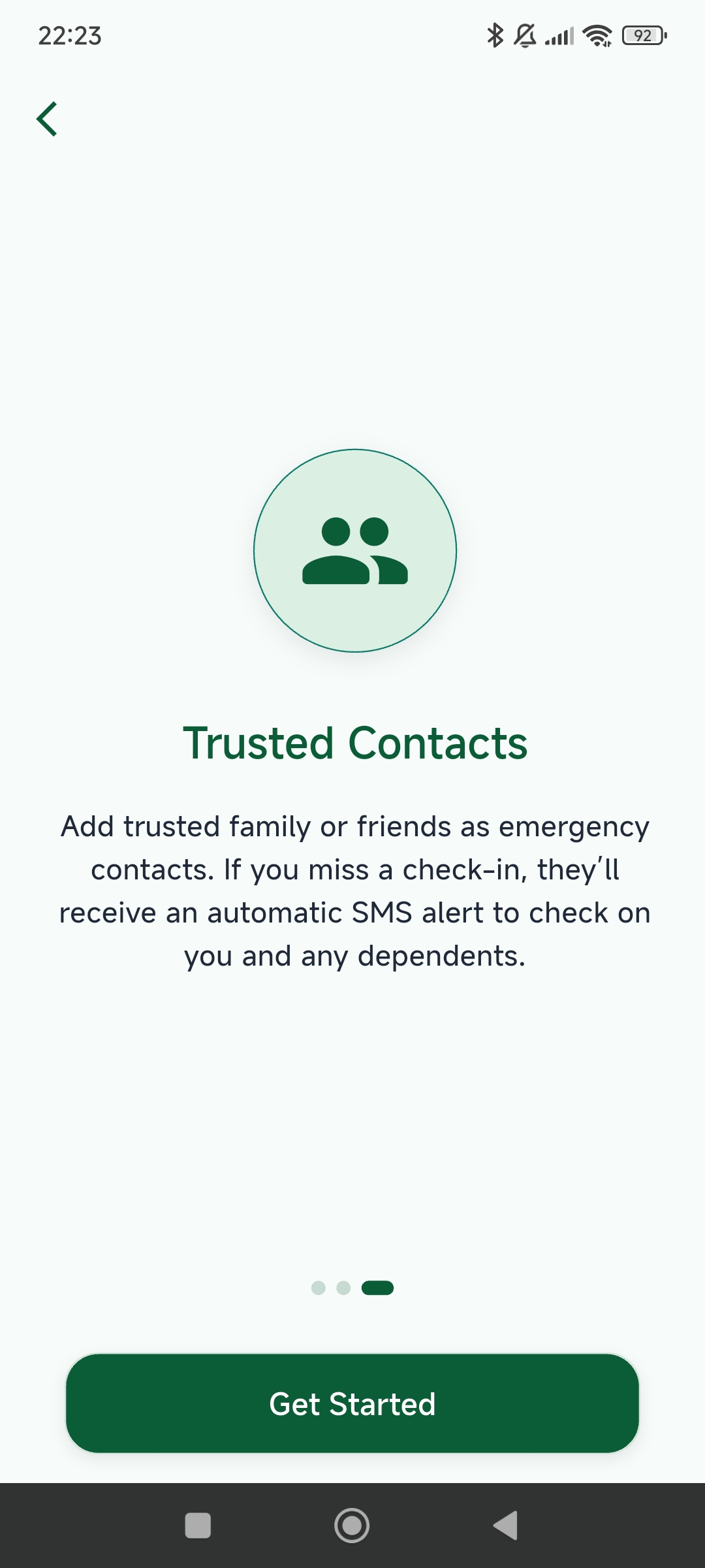 Trusted contacts screen