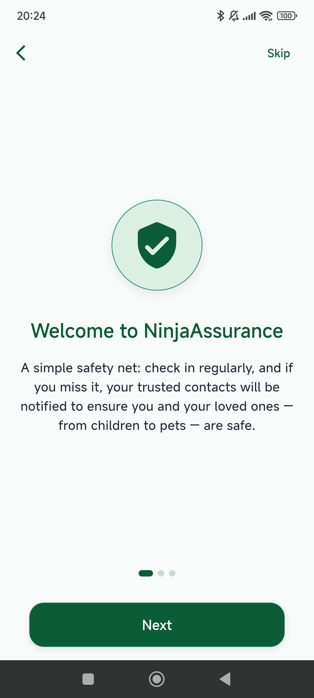 NinjaAssurance welcome screen